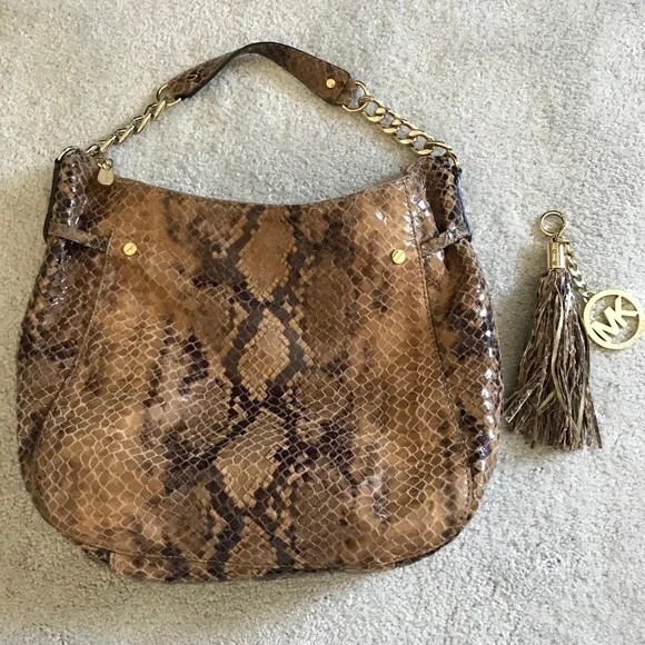 MICHAEL KORS Python Snake Brown Hobo Shoulder Handbag Purse - Picture 11 of 16